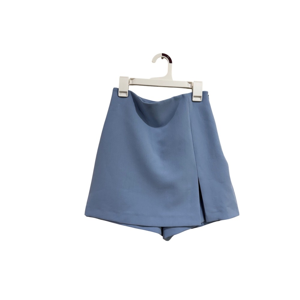 Zara Women Light Blue Skort Mini Skirt Shorts Size XS Side Zip Slit
